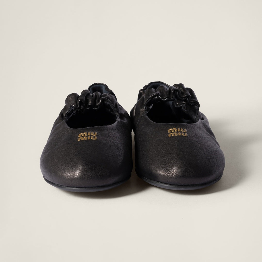 Black - Ruches Nappa Leather Ballerinas - GLAM MODA