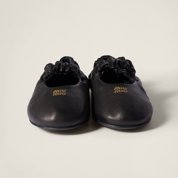 Black - Ruches Nappa Leather Ballerinas - GLAM MODA