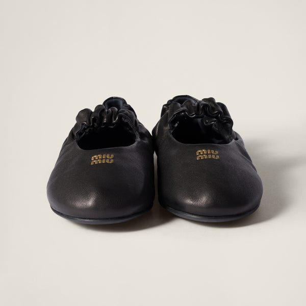 Black - Ruches Nappa Leather Ballerinas