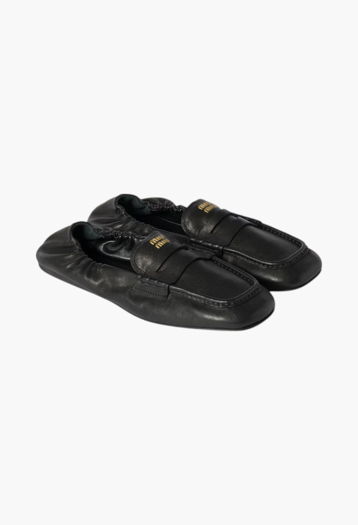 Black - Ruches Nappa Leather Loafers - GLAM MODA