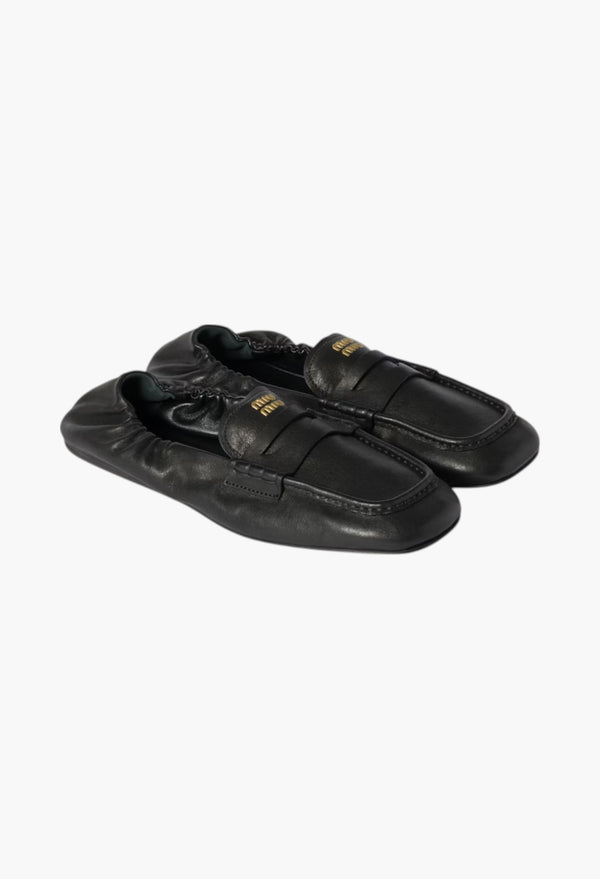 Black - Ruches Nappa Leather Loafers