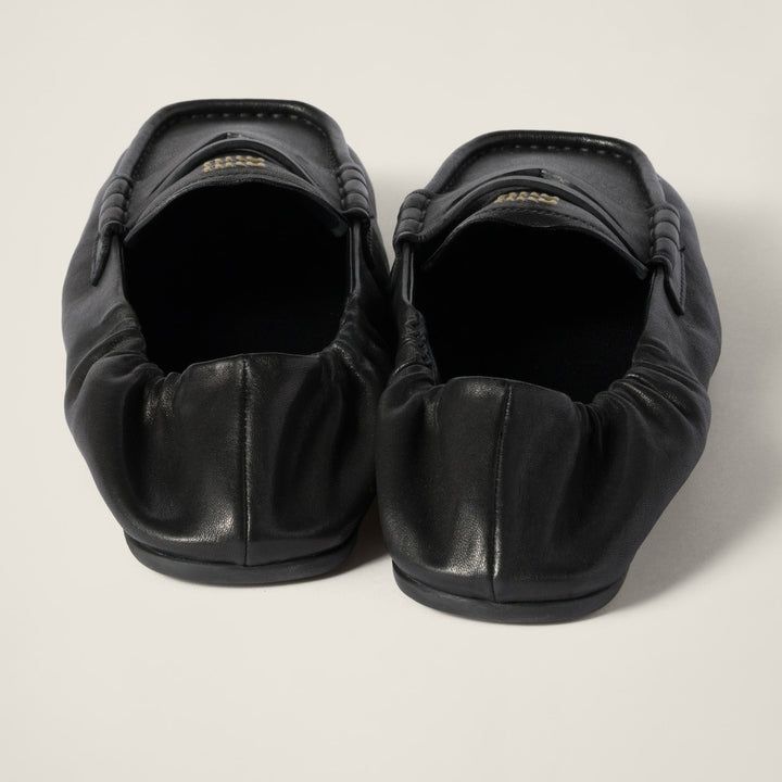 Black - Ruches Nappa Leather Loafers - GLAM MODA