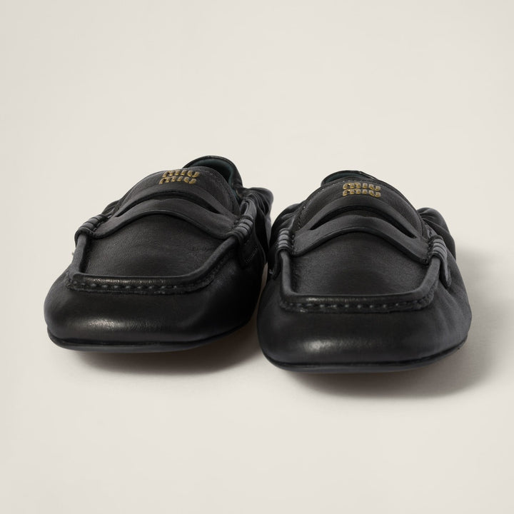 Black - Ruches Nappa Leather Loafers - GLAM MODA