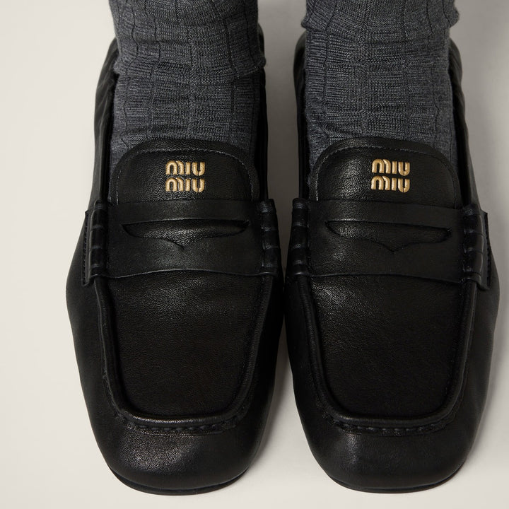 Black - Ruches Nappa Leather Loafers - GLAM MODA