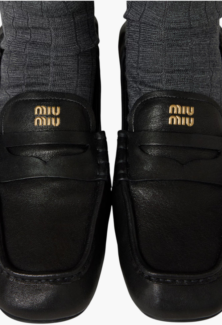 Black - Ruches Nappa Leather Loafers - GLAM MODA