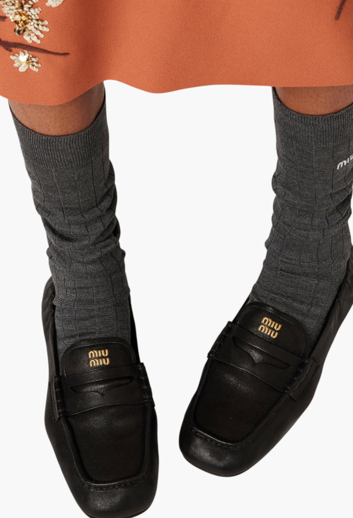 Black - Ruches Nappa Leather Loafers - GLAM MODA