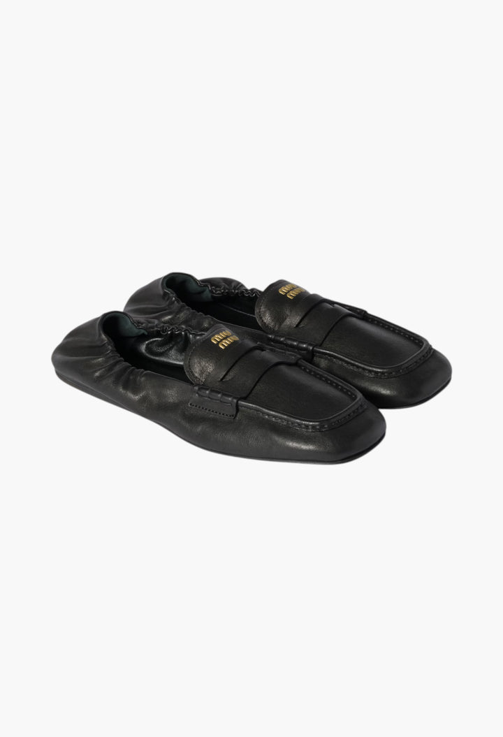 Black - Ruches Nappa Leather Loafers - GLAM MODA