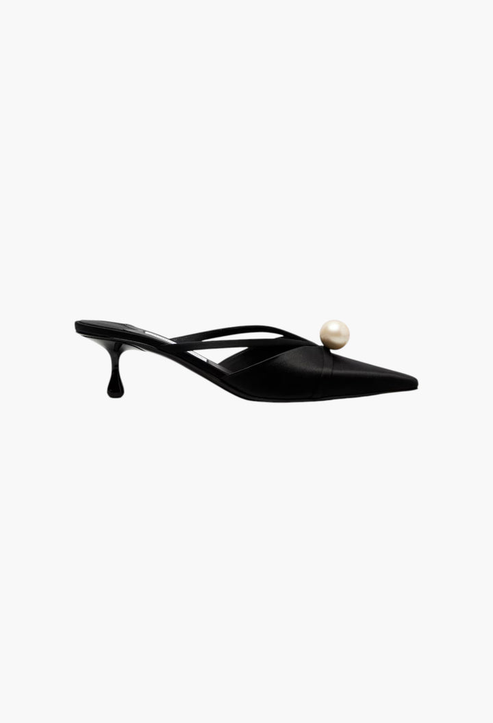 Black - Sana 50 Embellished Satin Mules - GLAM MODA