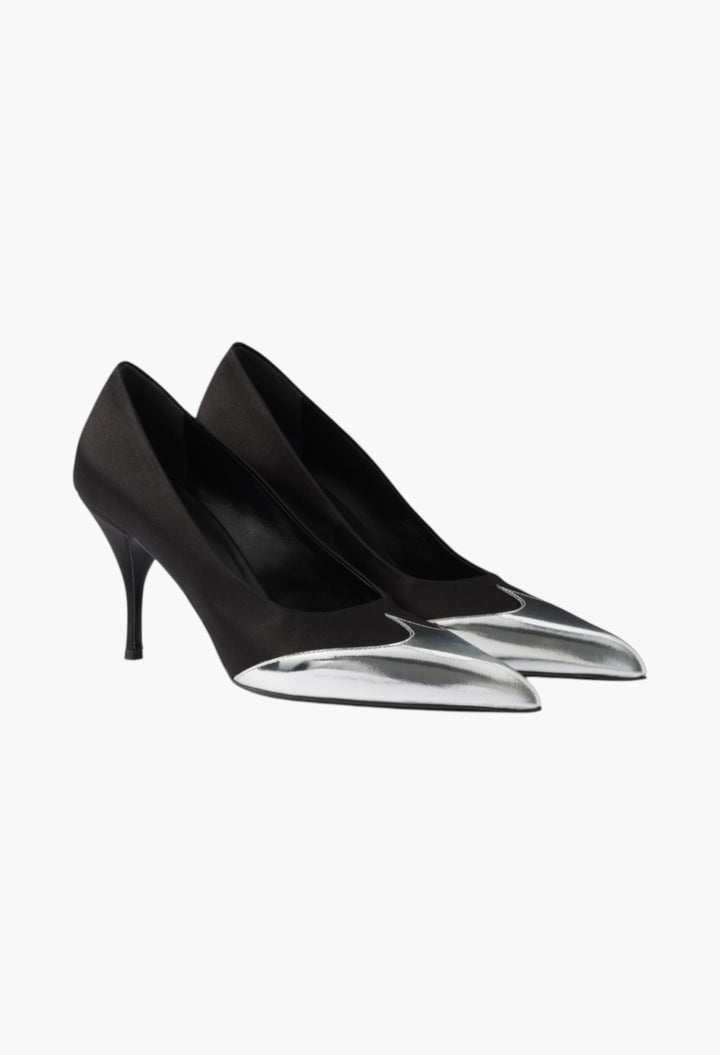 Black - Satin And Metallic Leather Pumps - GLAM MODA