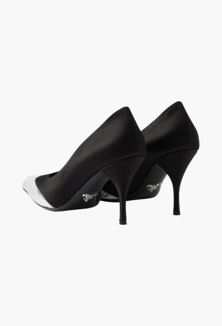 Black - Satin And Metallic Leather Pumps - GLAM MODA