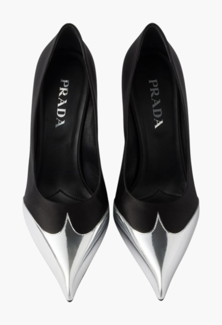 Black - Satin And Metallic Leather Pumps - GLAM MODA
