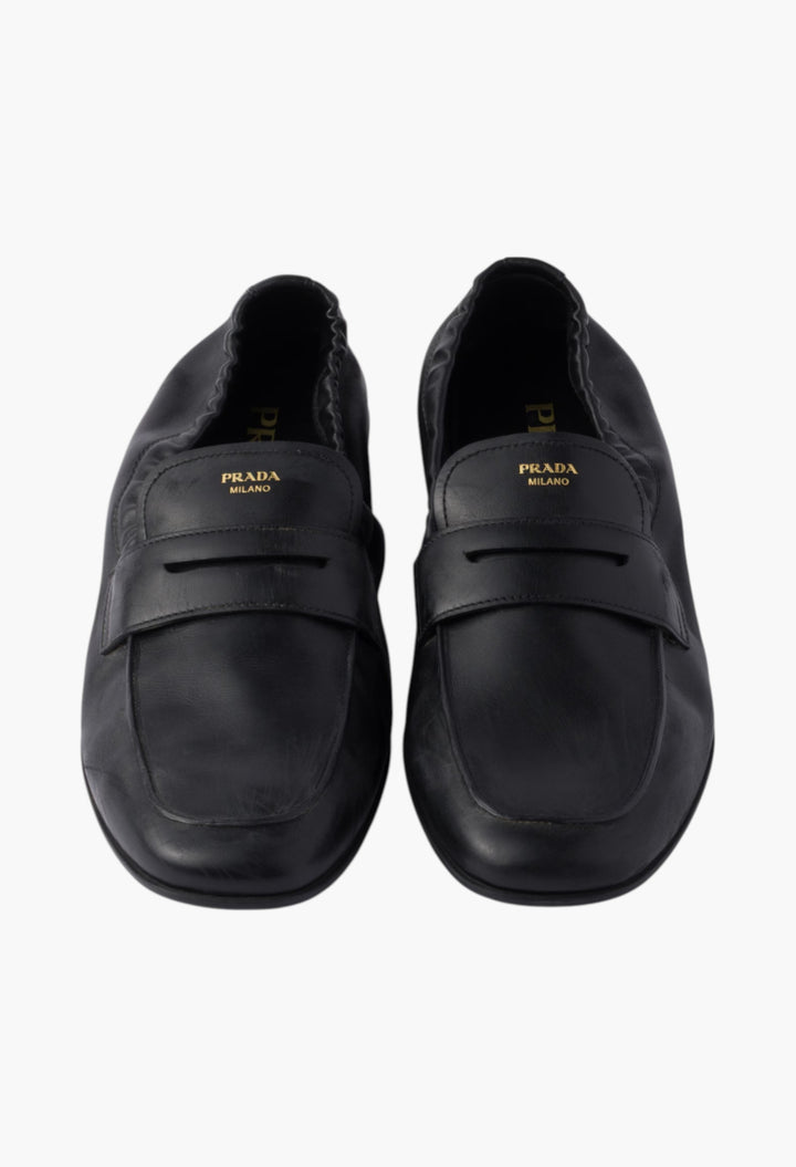 Black - Shuffle Antiqued Leather Loafers - GLAM MODA