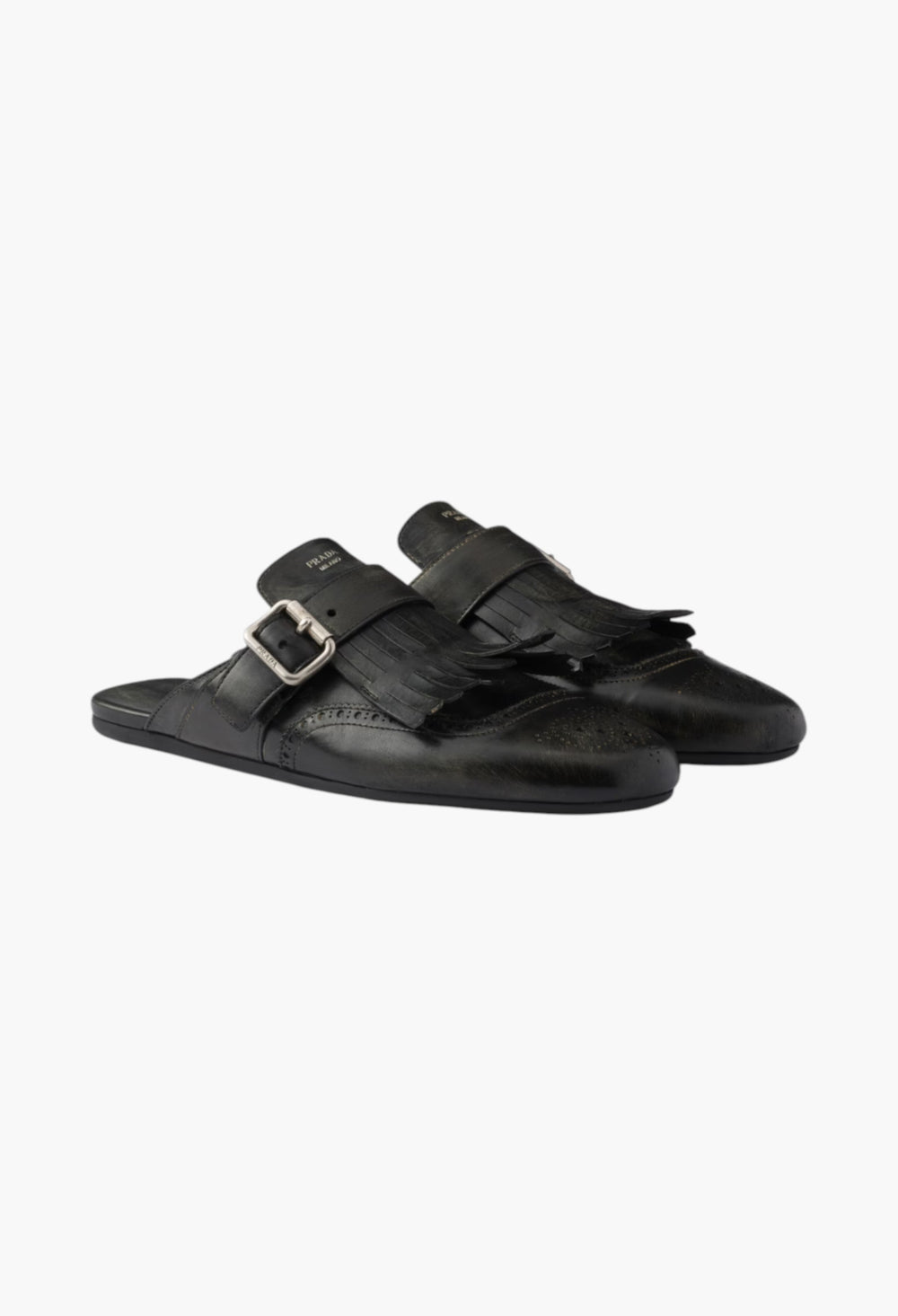 Black - Shuffle Fringed Leather Mules - GLAM MODA