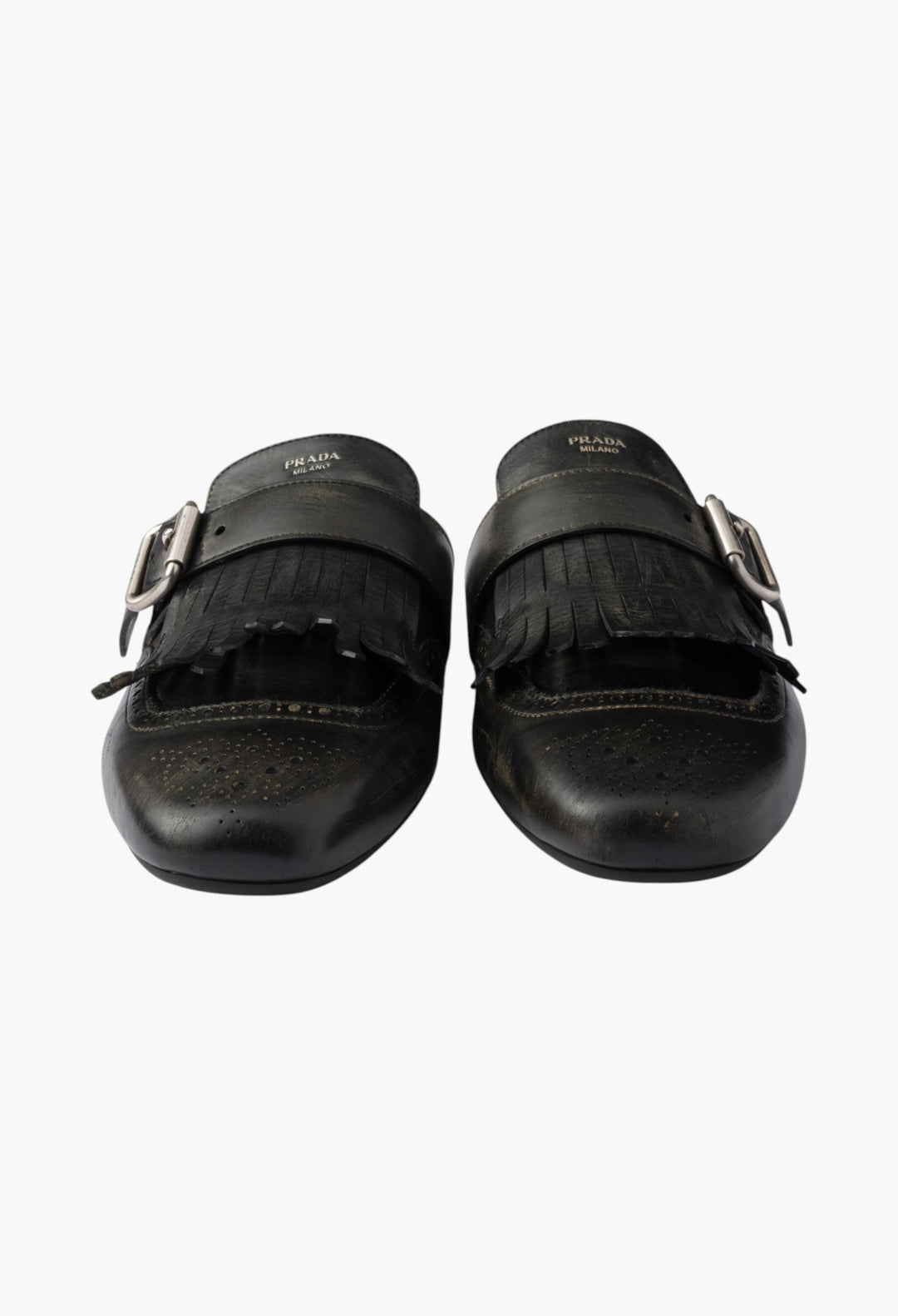 Black - Shuffle Fringed Leather Mules - GLAM MODA