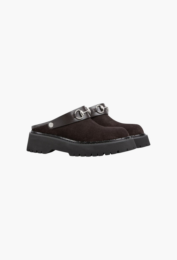 Black Suede - Women's Mule With Horsebit