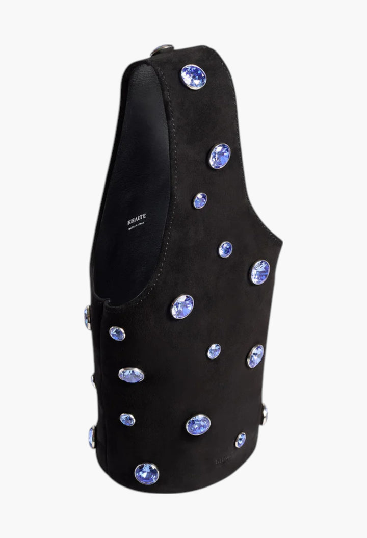 Black Suede with Midnight Crystals -  Livia Bag - GLAM MODA