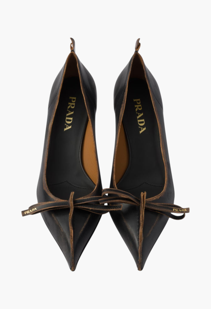 Black/Tan - Antiqued Leather Pumps - GLAM MODA