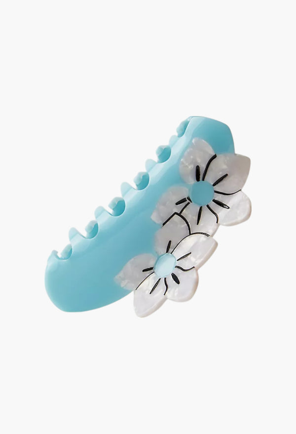 Black / Teal Flower - Day And Night Printed Claw Clip