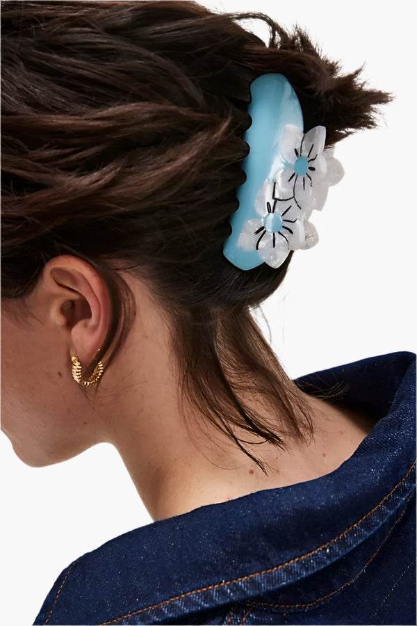 Black / Teal Flower - Day And Night Printed Claw Clip