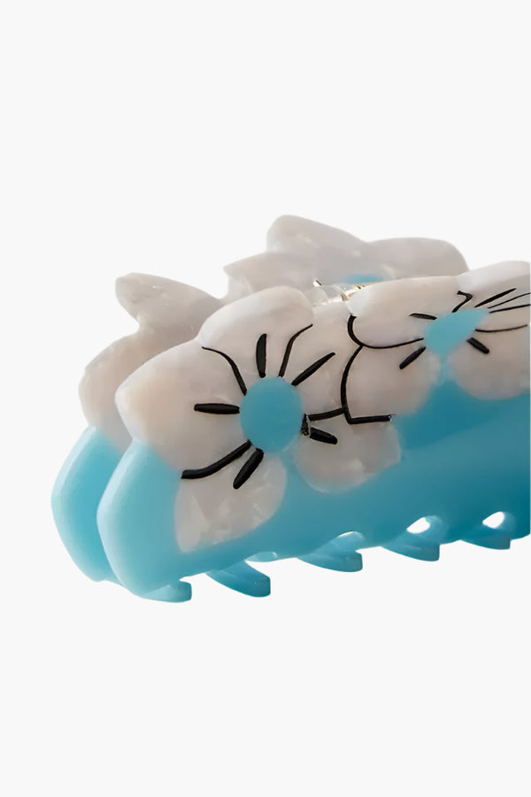 Black / Teal Flower - Day And Night Printed Claw Clip