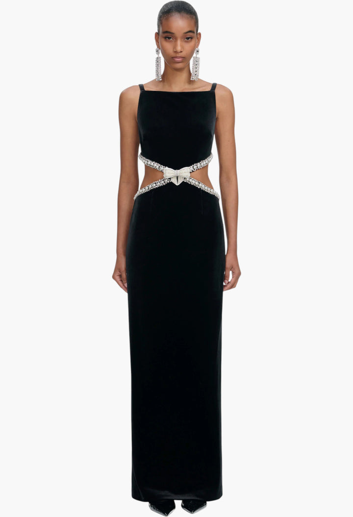 Black Velvet Cut Out Maxi Dress - GLAM MODA