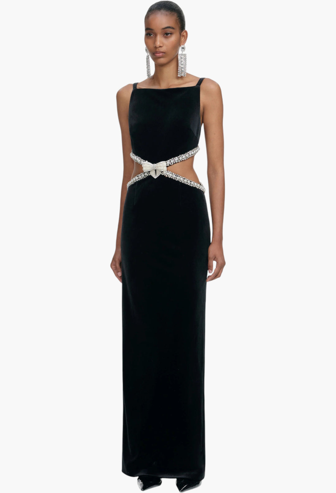 Black Velvet Cut Out Maxi Dress - GLAM MODA