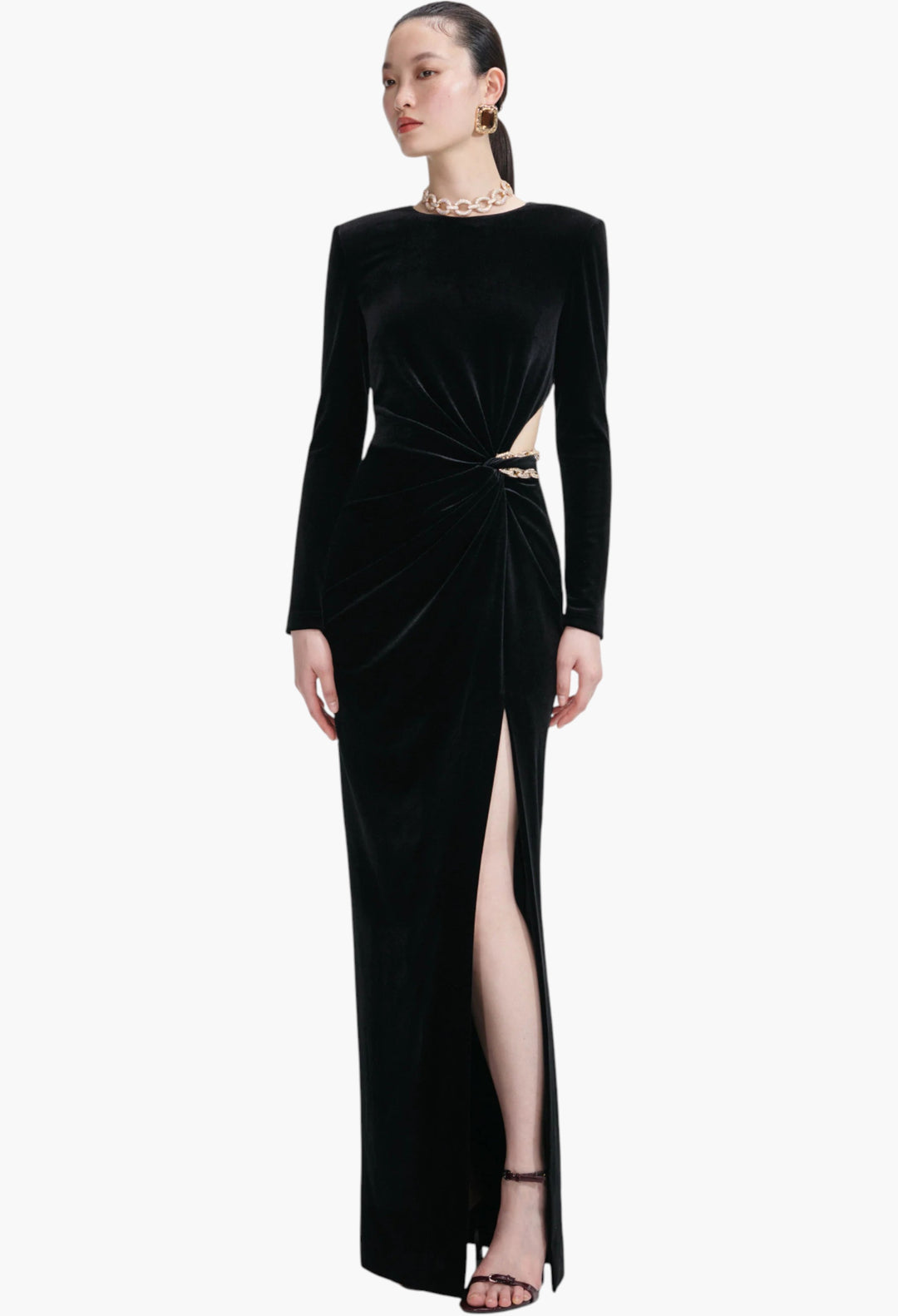 Black Velvet Embellished Maxi Dress - GLAM MODA