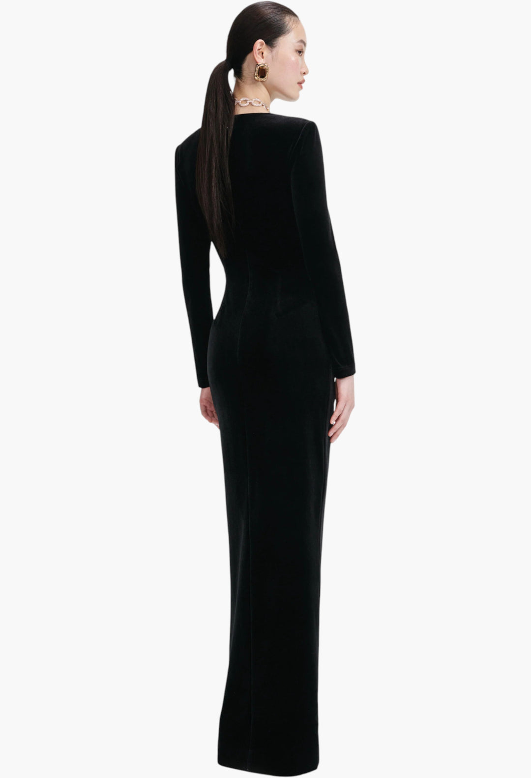 Black Velvet Embellished Maxi Dress - GLAM MODA