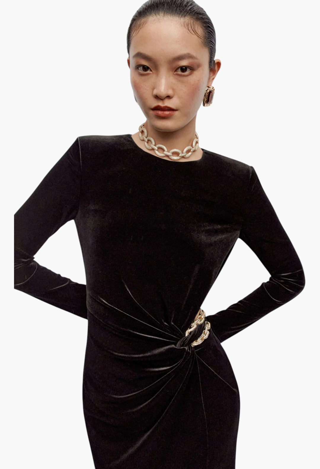 Black Velvet Embellished Maxi Dress - GLAM MODA