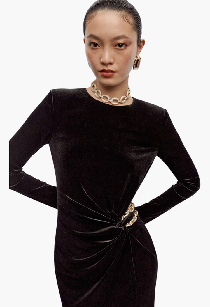 Black Velvet Embellished Maxi Dress - GLAM MODA