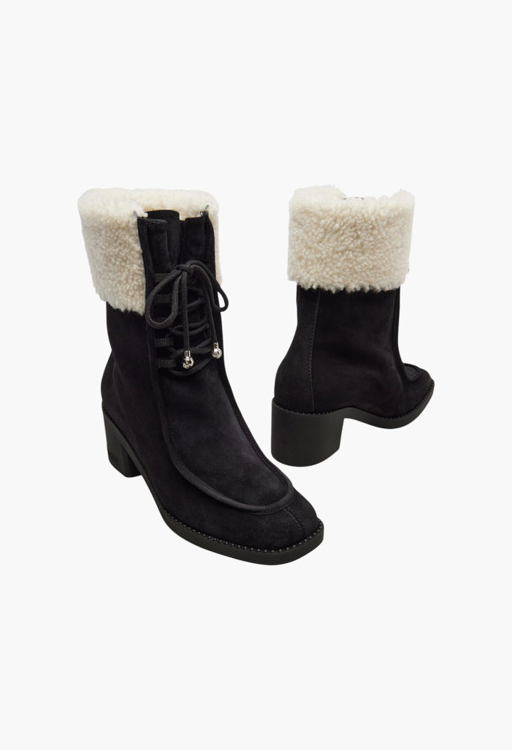 Black, White - Hali 60 Shearling-Trimmed Suede Ankle Boots - GLAM MODA
