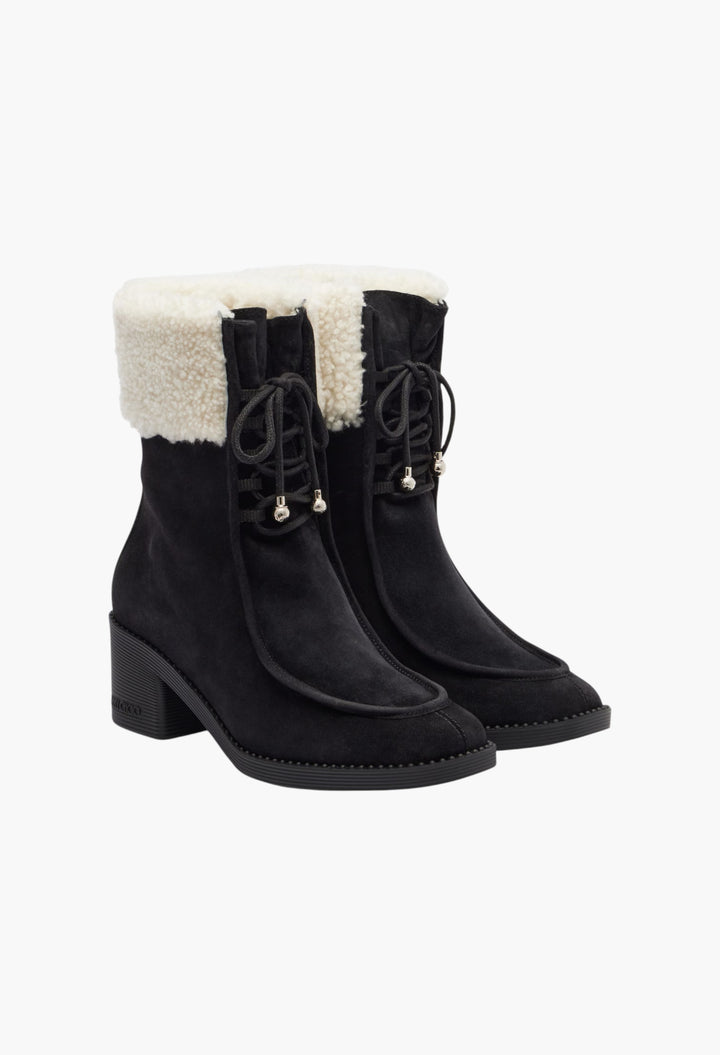 Black, White - Hali 60 Shearling-Trimmed Suede Ankle Boots - GLAM MODA