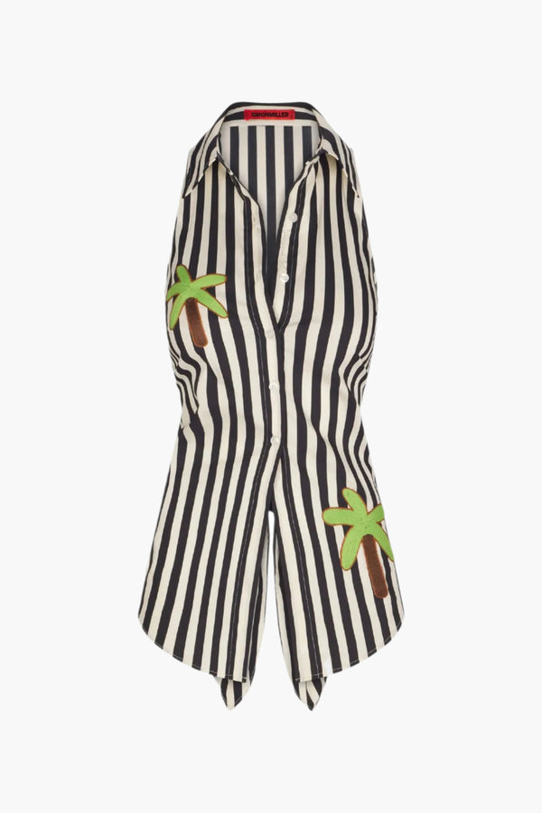 Black/White Stripe - Loch Striped Sleeveless Poplin Button Up