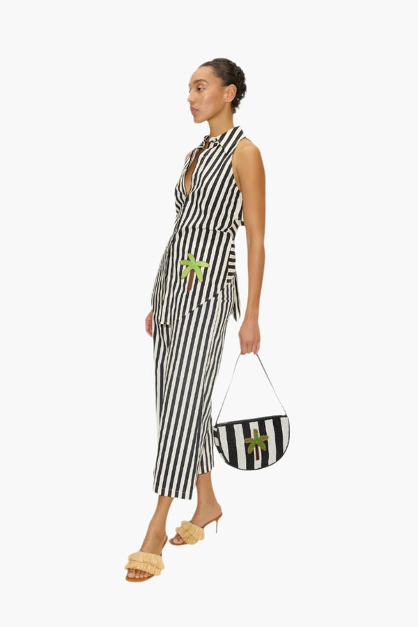 Black/White Stripe - Loch Striped Sleeveless Poplin Button Up