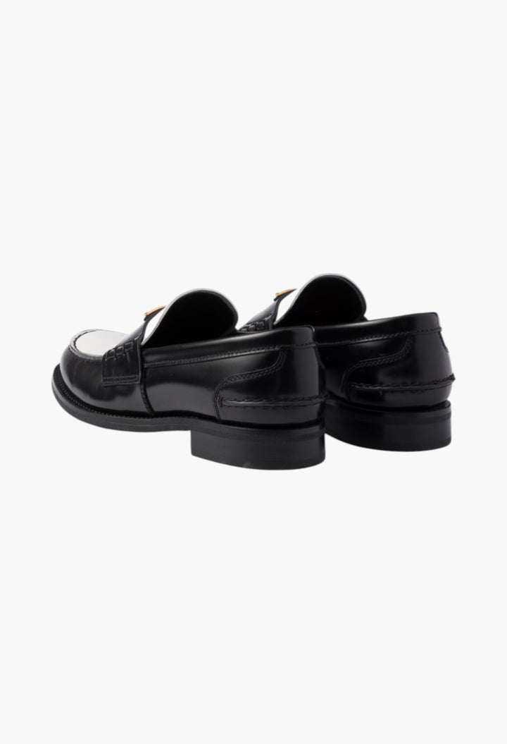 Black/White - Two-Tone Brushed Leather Loafers - GLAM MODA
