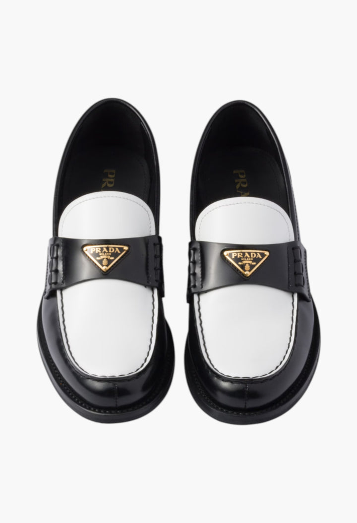 Black/White - Two-Tone Brushed Leather Loafers - GLAM MODA