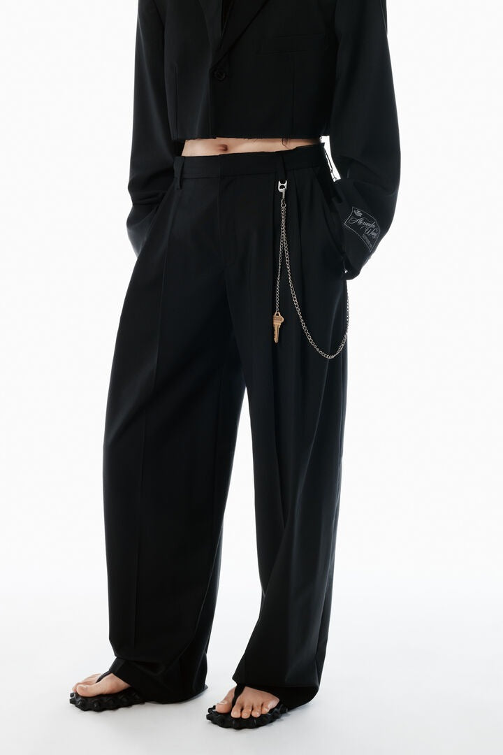 Black Wool - Blend Mid-Rise Pants - GLAM MODA