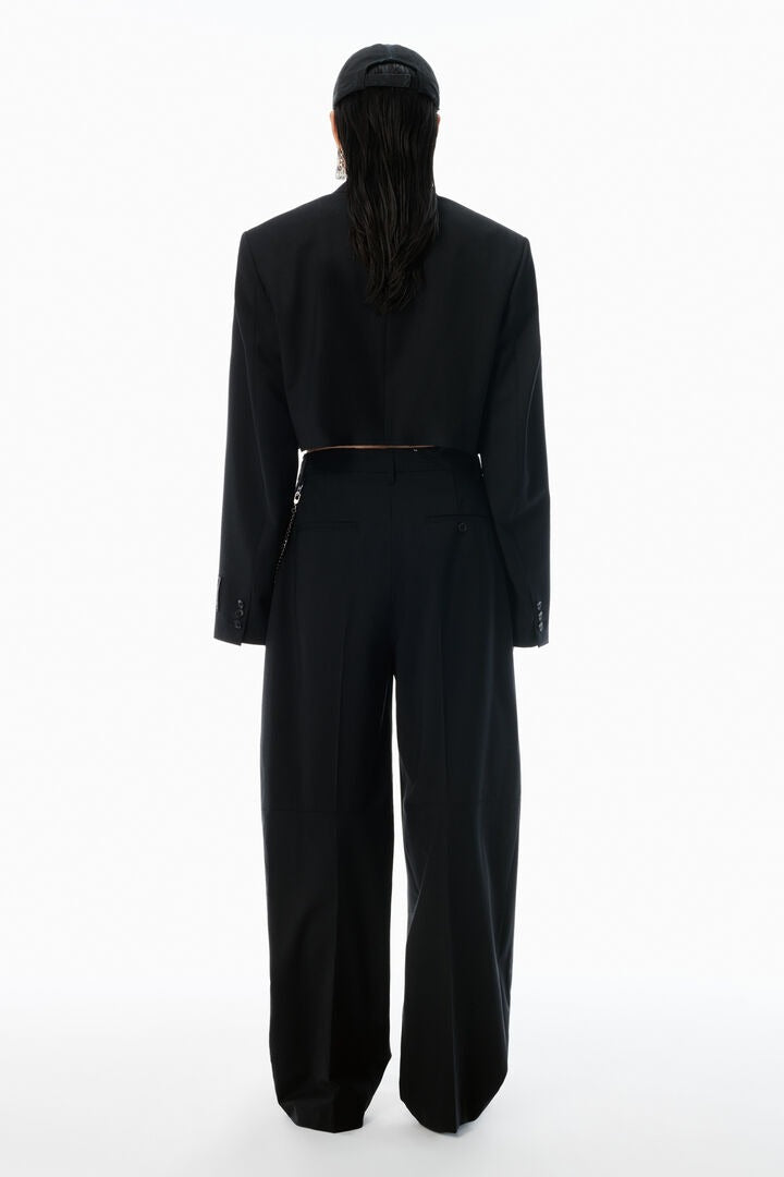 Black Wool - Blend Mid-Rise Pants - GLAM MODA