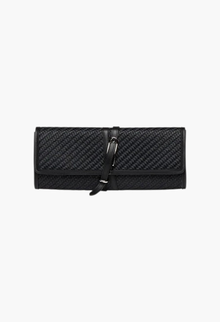 Belted Clutch Black Croc