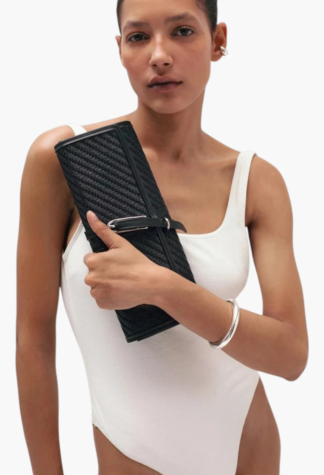 Belted Clutch Black Croc
