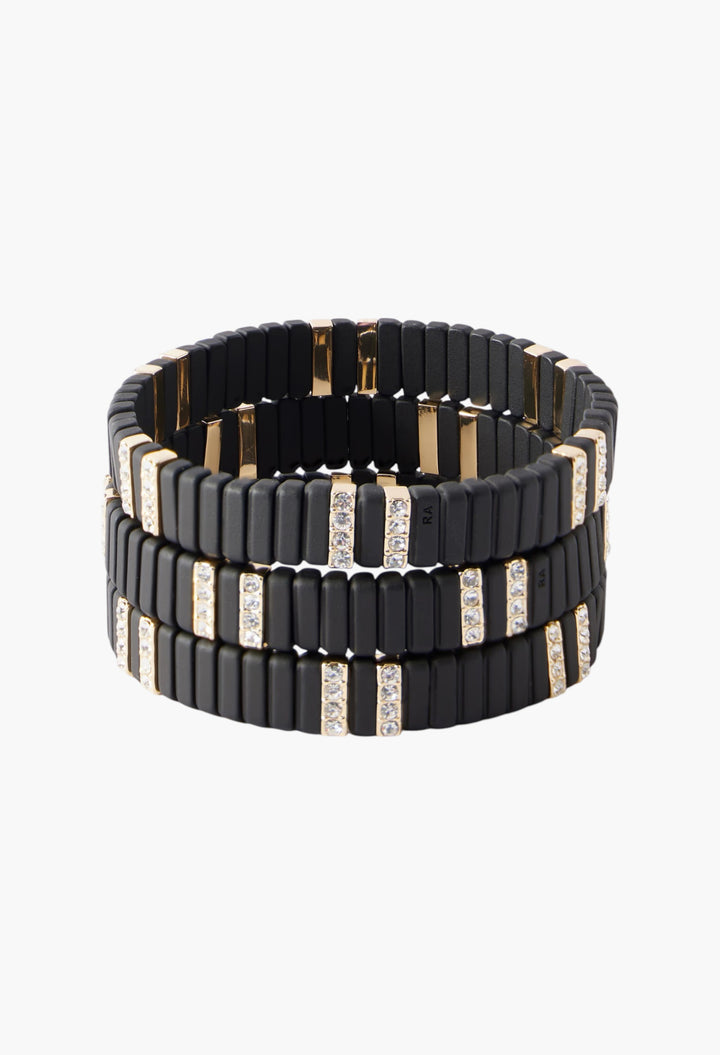 The Touch Of Midnight Set Of Three Gold-Tone Cubic Zirconia Bracelets - GLAM MODA