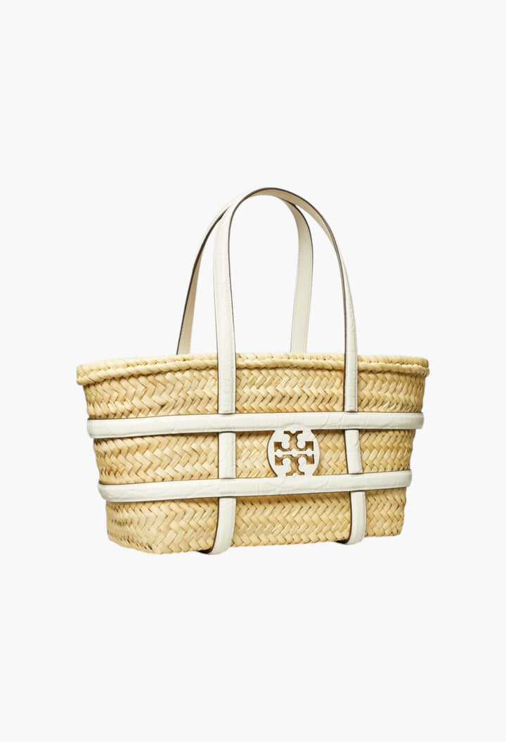 Blanc - Small Ella Croc-Embossed Straw Basket - GLAM MODA
