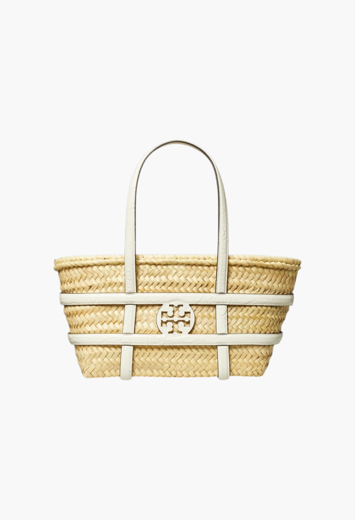 Blanc - Small Ella Croc-Embossed Straw Basket - GLAM MODA