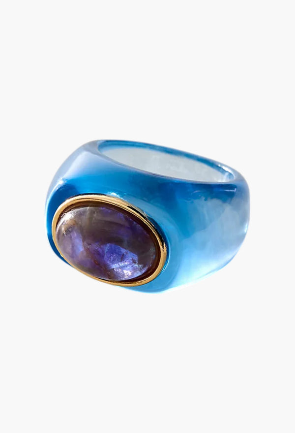 Blue & Amethyst - Studio Resin Ring