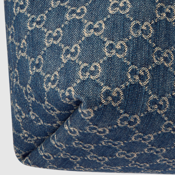 Blue And White GG Denim - Gucci Giglio Large Tote Bag