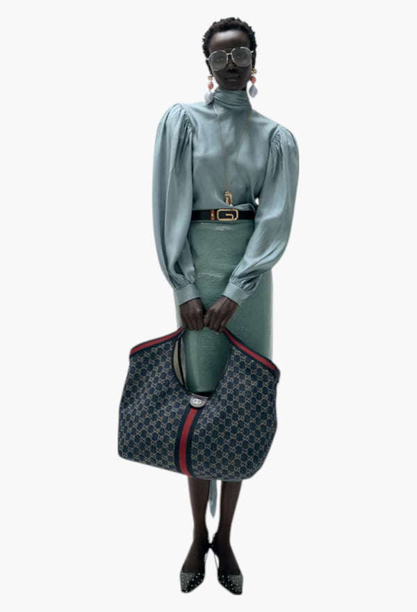 Blue And White GG Denim - Gucci Giglio Large Tote Bag