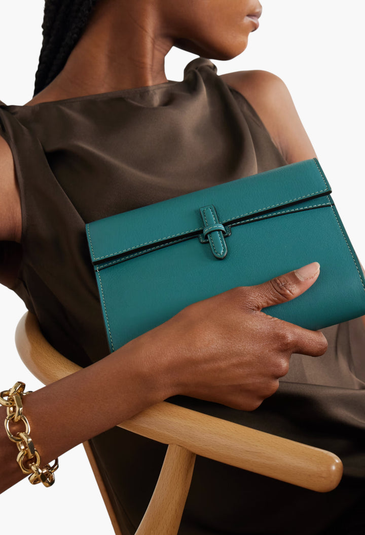 Blue - Leather Clutch - GLAM MODA