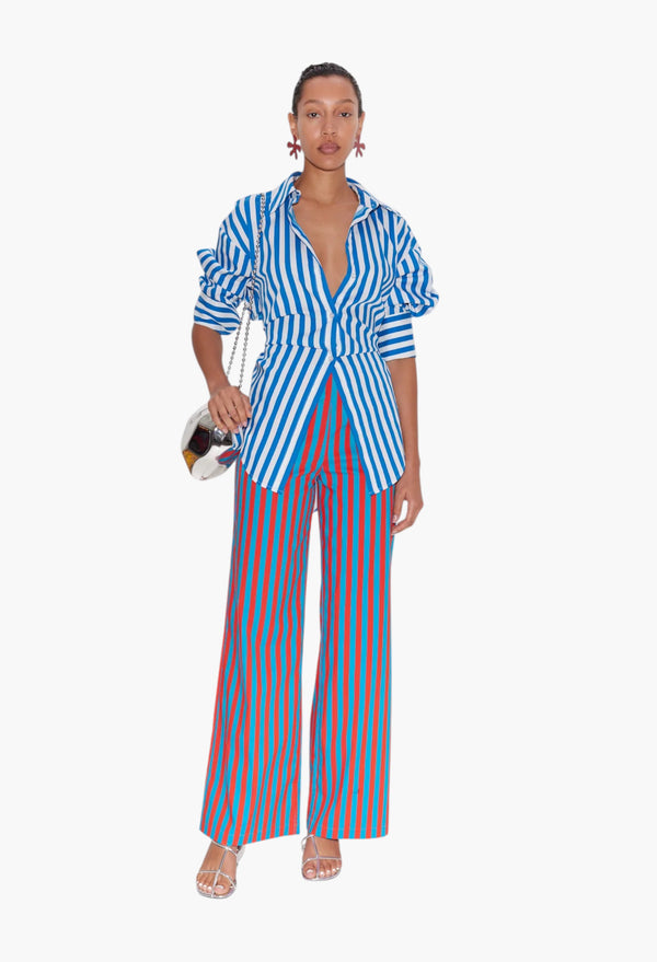Blue/Paprika Stripe - Pia Striped Poplin Pant