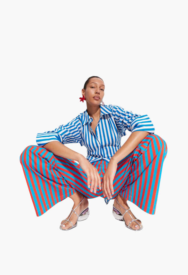 Blue/Paprika Stripe - Pia Striped Poplin Pant