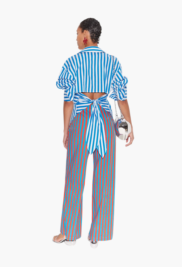 Blue/Paprika Stripe - Pia Striped Poplin Pant